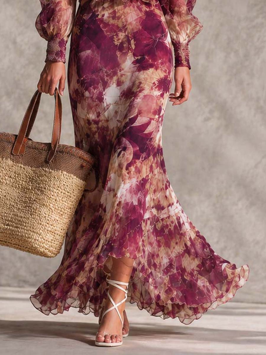 Camille™ | Abito Maxi in Chiffon Floreale Off-Shoulder