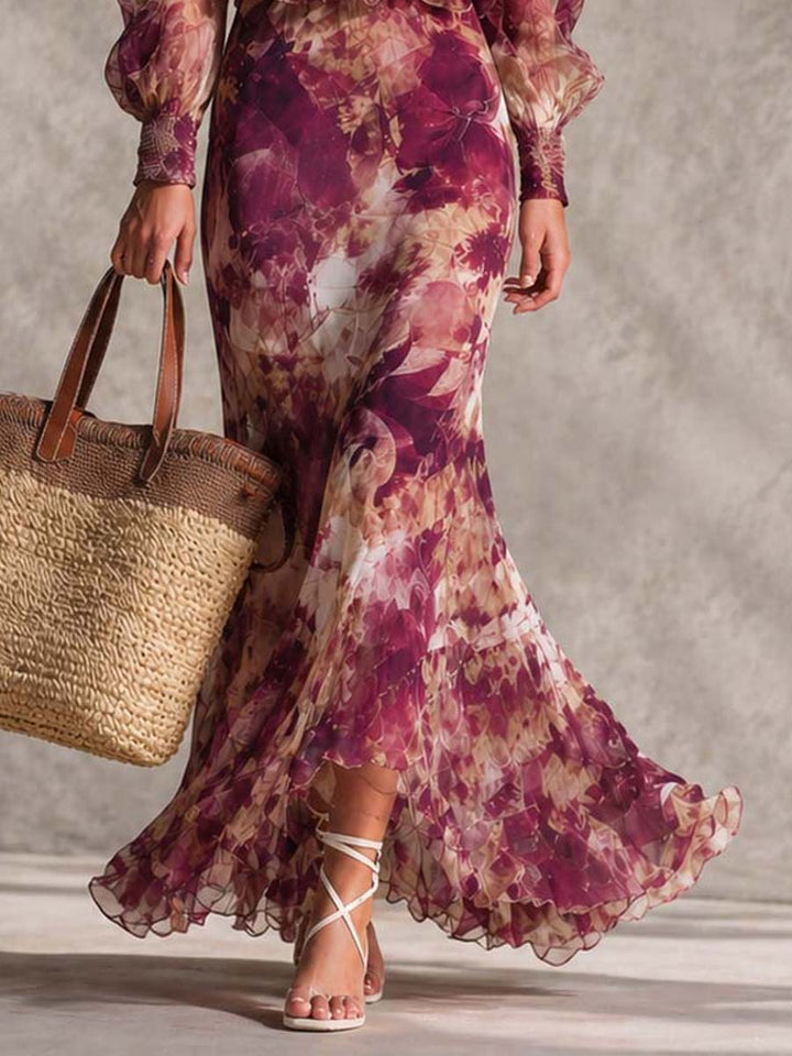 Camille™ | Abito Maxi in Chiffon Floreale Off-Shoulder