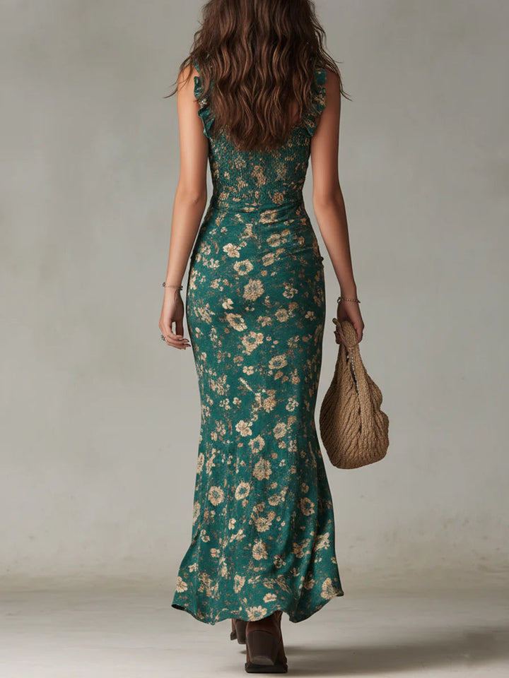 Juniper™ | Abito Maxi Stampato con Maniche a Ruffle Bohemien