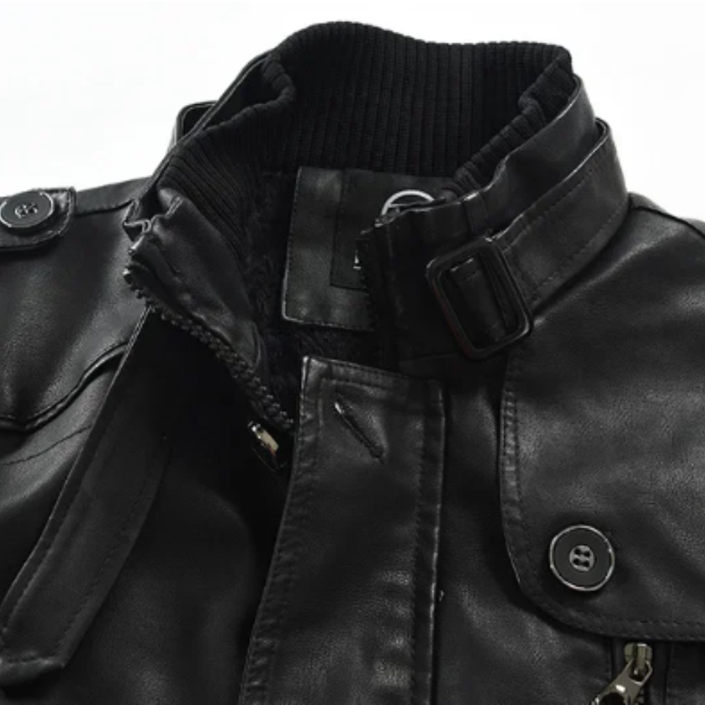 Elegante giacca da biker in pelle lunga
