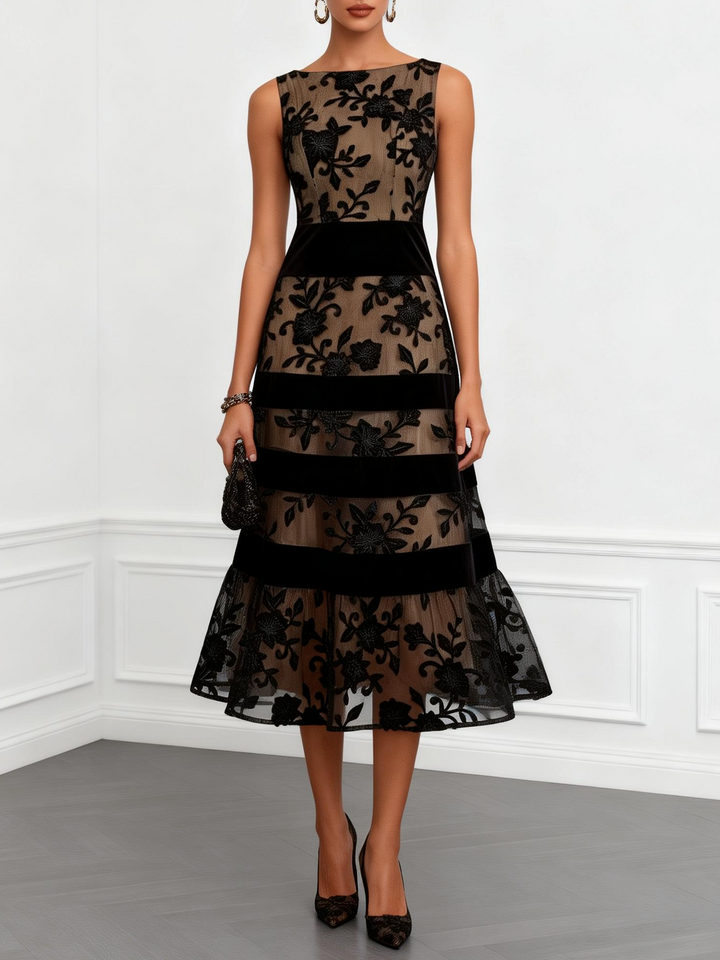 Mae™ | Abito Midi A-Line in Rete Floreale