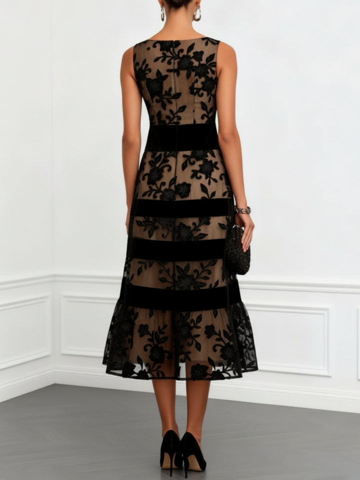 Mae™ | Abito Midi A-Line in Rete Floreale