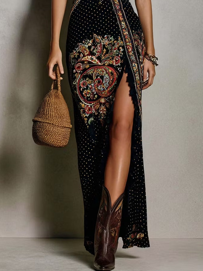 Thalia™ | Abito Maxi Bohemien con Profondo Scollato a V e Spacco Alto