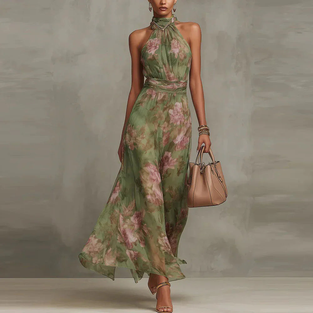 Vanna™ | Abito Maxi Floreale con Scollo All'Americana