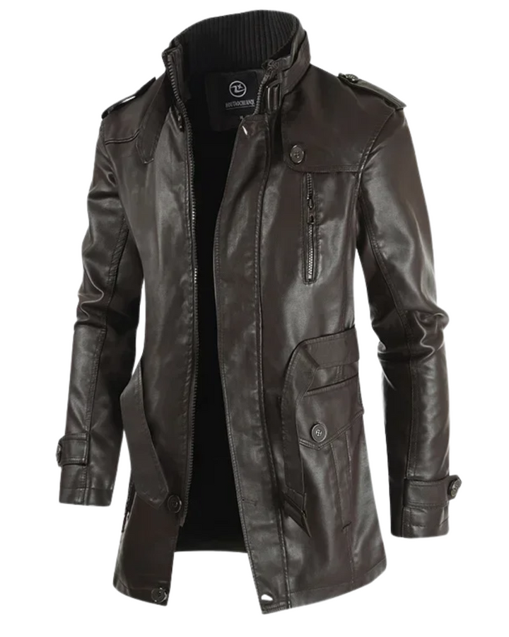 Elegante giacca da biker in pelle lunga