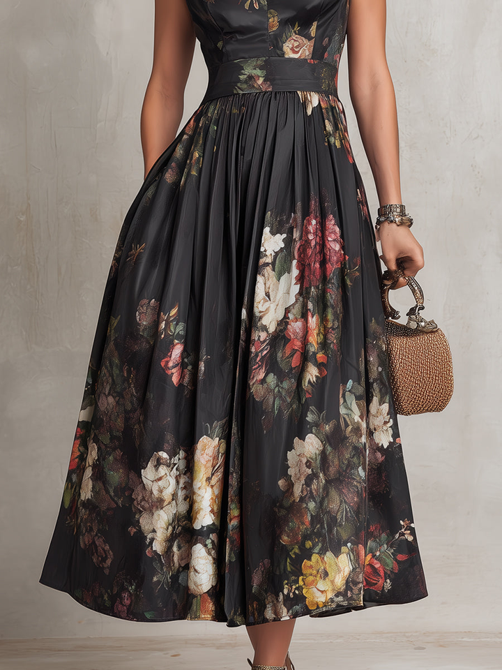 Harlow™ | Abito midi in satin plissettato con scollatura a chiave