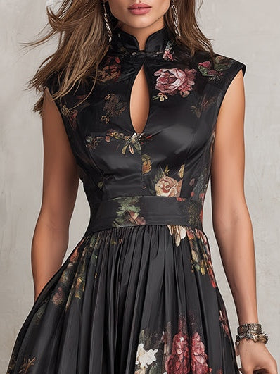 Harlow™ | Abito midi in satin plissettato con scollatura a chiave