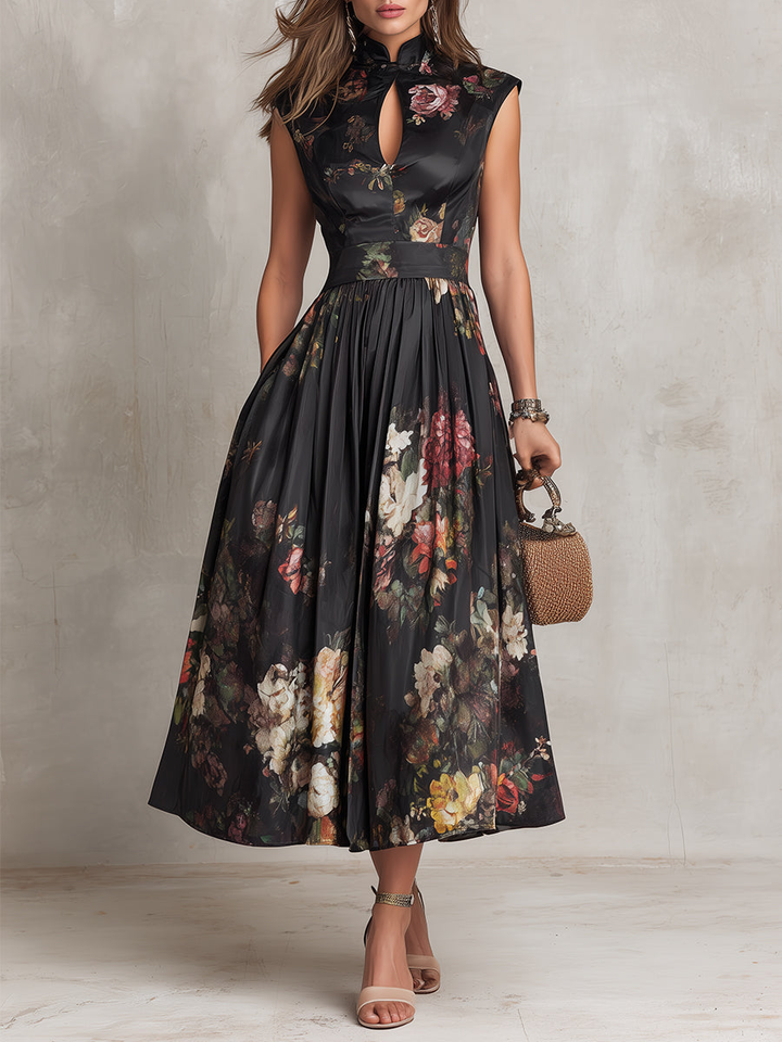 Harlow™ | Abito midi in satin plissettato con scollatura a chiave