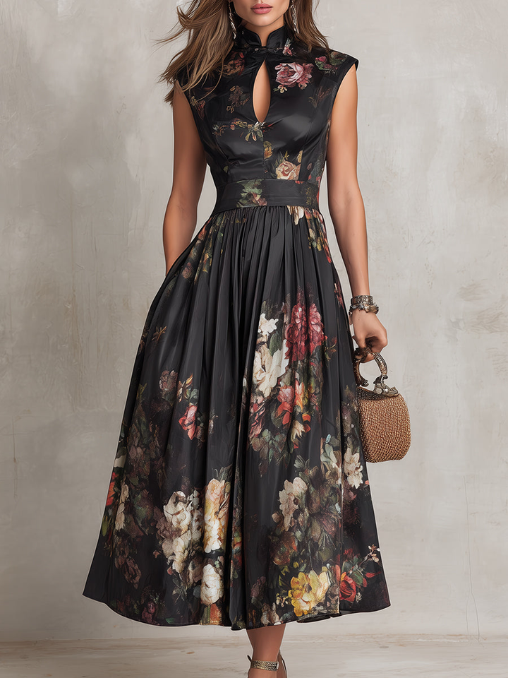 Harlow™ | Abito midi in satin plissettato con scollatura a chiave