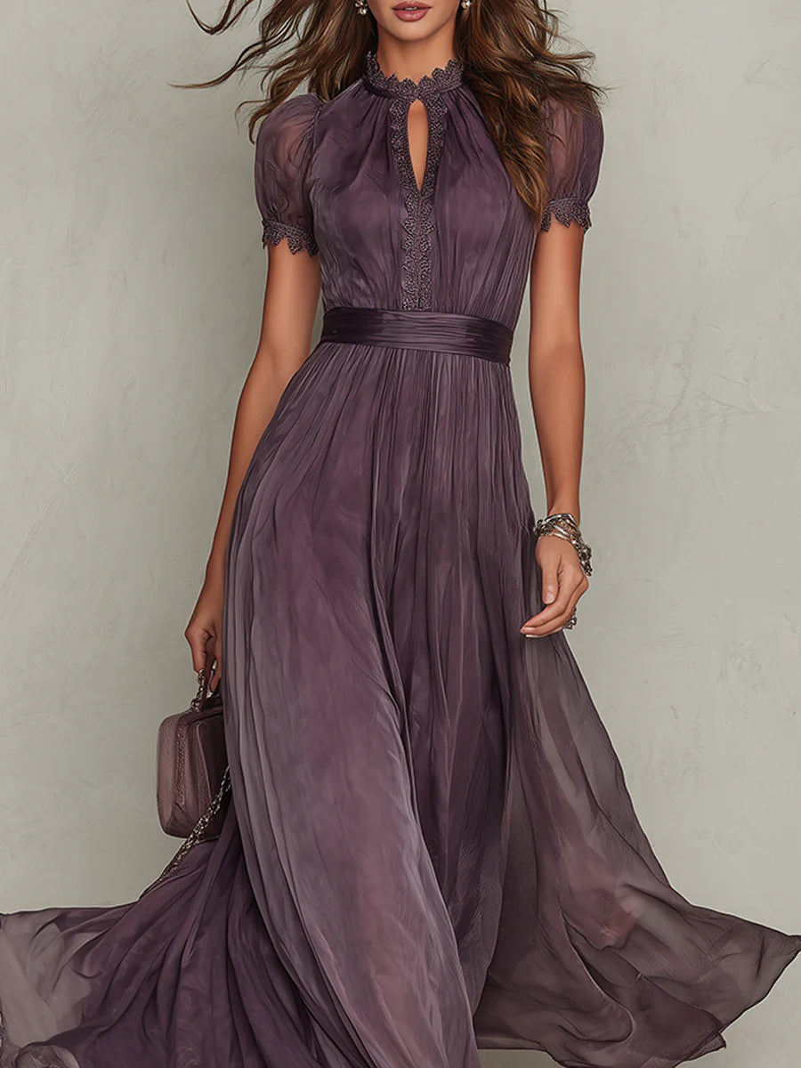 Marlowe™ | Abito Maxi in Chiffon con Bordo in Pizzo a Fessura