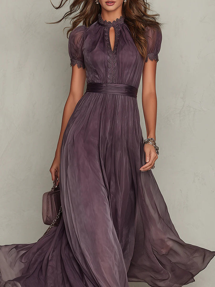 Marlowe™ | Abito Maxi in Chiffon con Bordo in Pizzo a Fessura