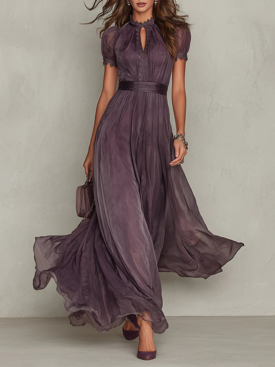 Marlowe™ | Abito Maxi in Chiffon con Bordo in Pizzo a Fessura