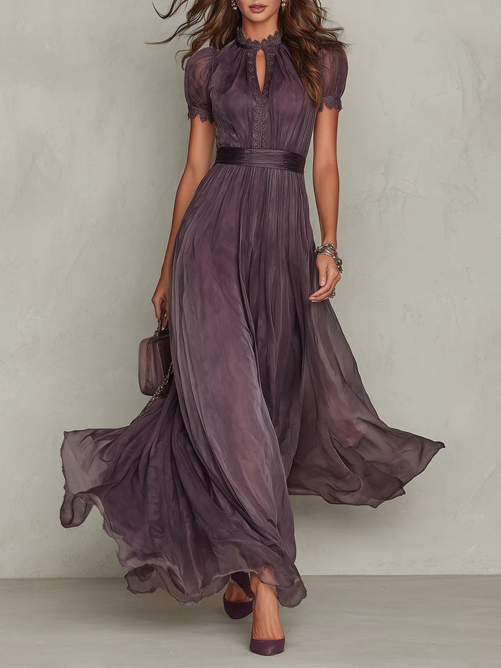 Marlowe™ | Abito Maxi in Chiffon con Bordo in Pizzo a Fessura