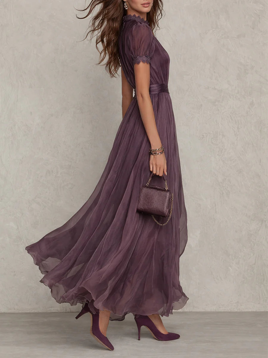 Marlowe™ | Abito Maxi in Chiffon con Bordo in Pizzo a Fessura