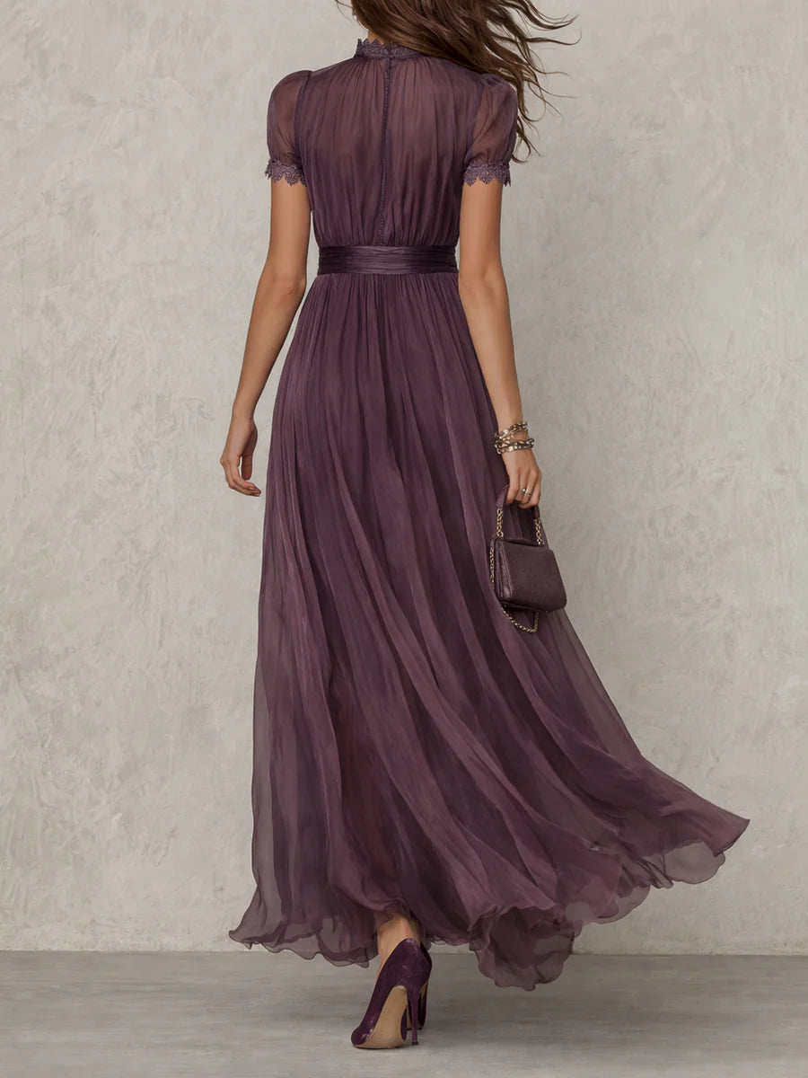 Marlowe™ | Abito Maxi in Chiffon con Bordo in Pizzo a Fessura