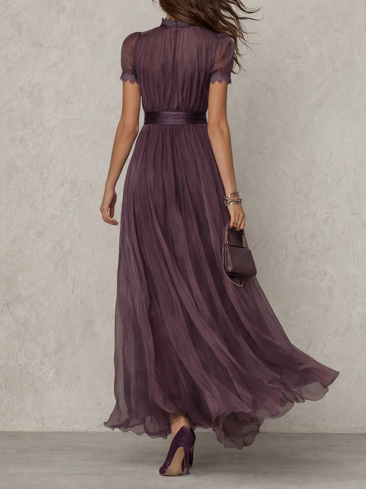 Marlowe™ | Abito Maxi in Chiffon con Bordo in Pizzo a Fessura
