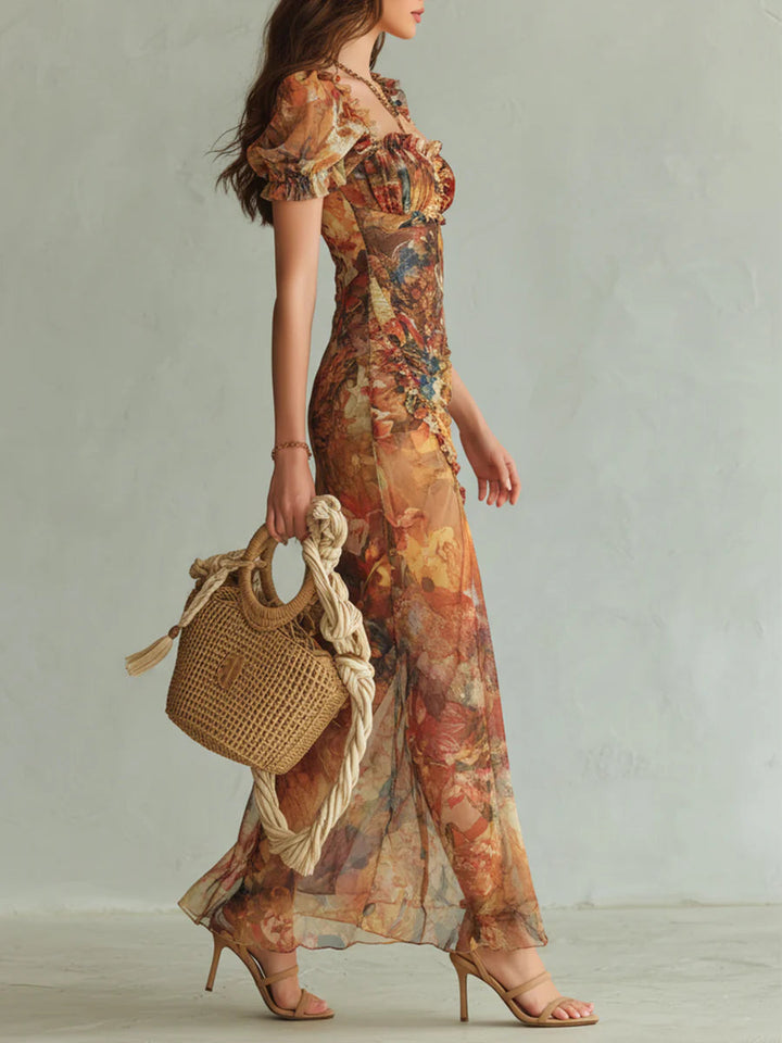 Saffron™ | Abito Maxi Stampa in Olio Bohemien