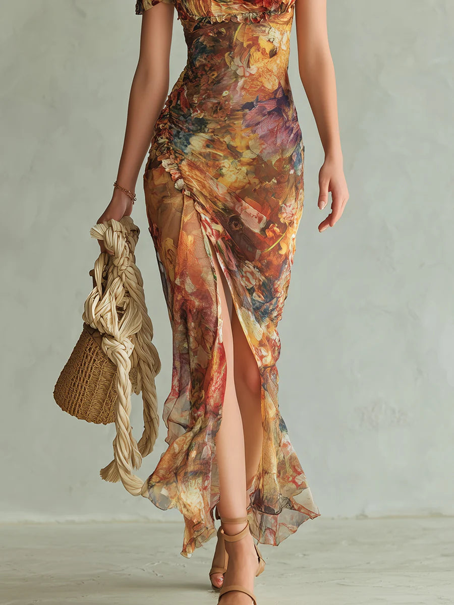 Saffron™ | Abito Maxi Stampa in Olio Bohemien