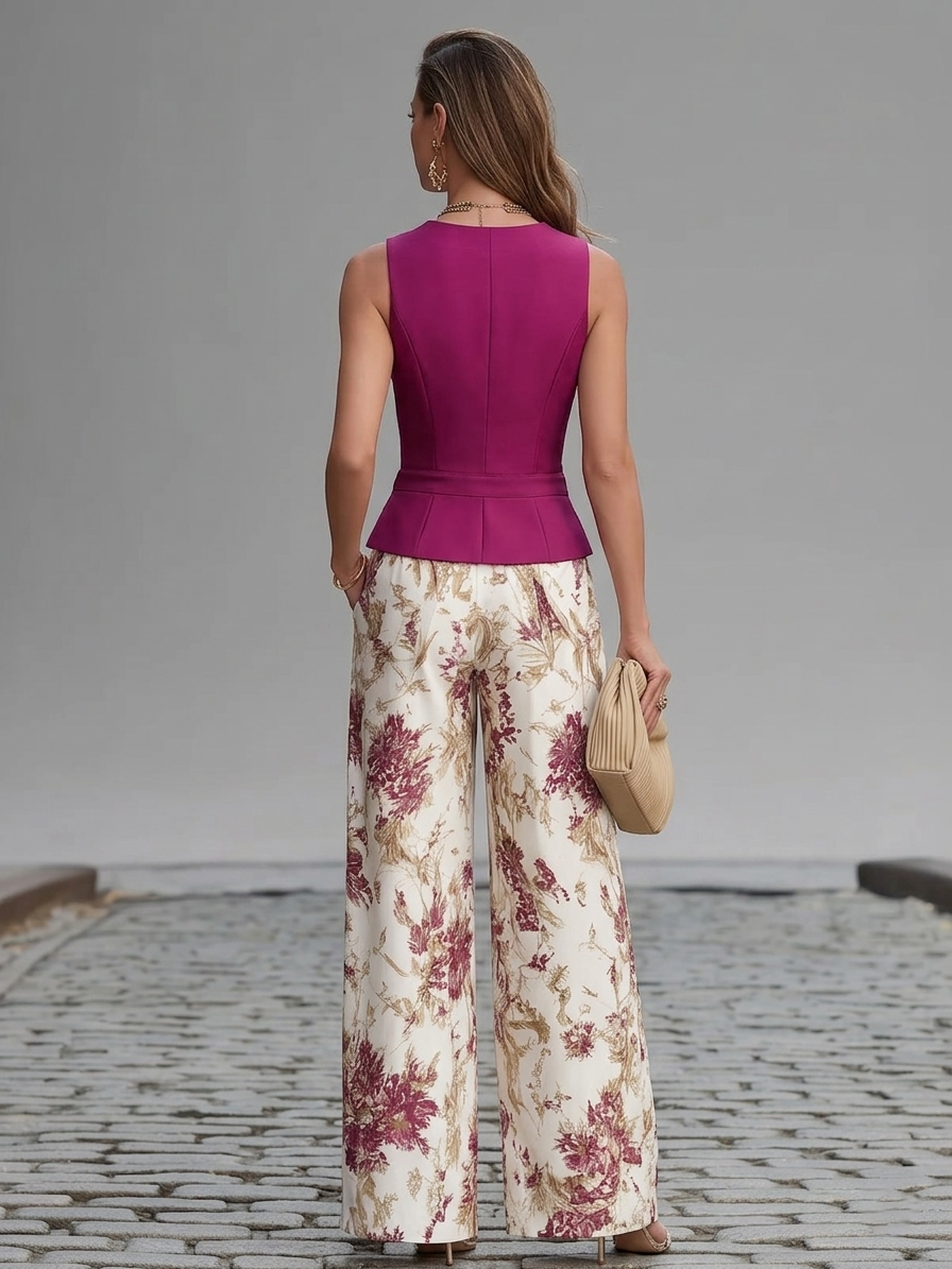 Firenze™ | Set Gilet Floreale e Pantaloni a Gamba Larga