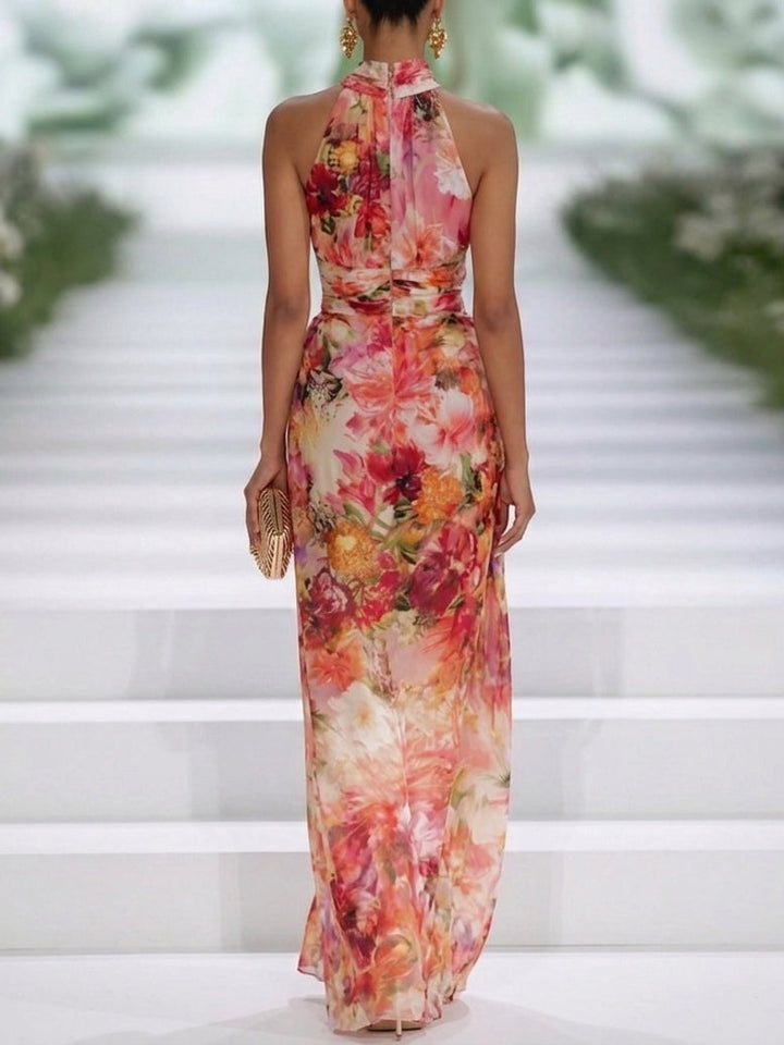 Carmen™ | Abito Maxi in Chiffon con Scollo a Halter Floreale