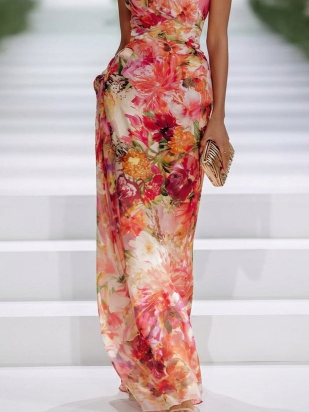 Carmen™ | Abito Maxi in Chiffon con Scollo a Halter Floreale