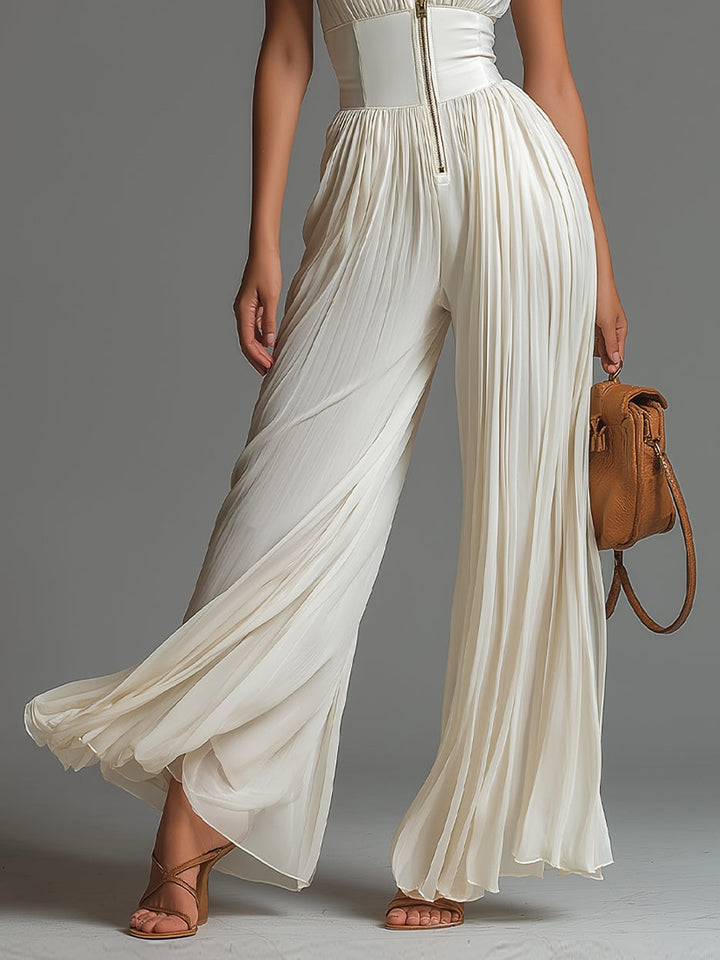 Odette™ | Tuta in Chiffon con Scollo a V e Gamba Larga
