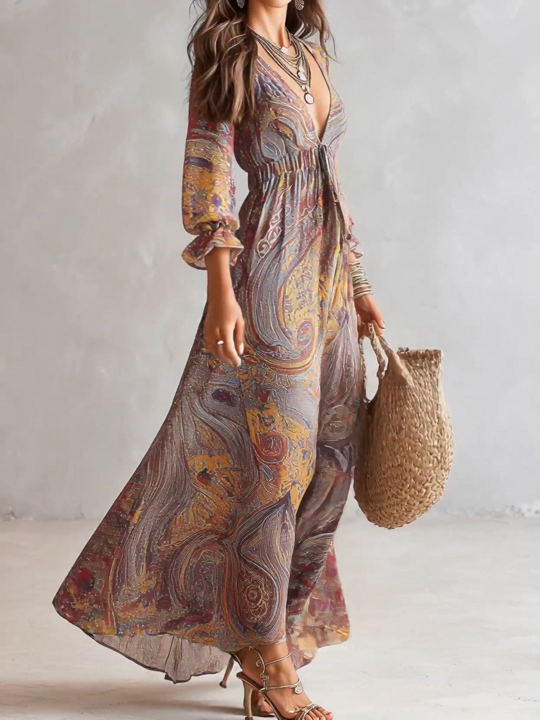Cosima™ | Abito Maxi in Chiffon con Scollatura a V Paisley
