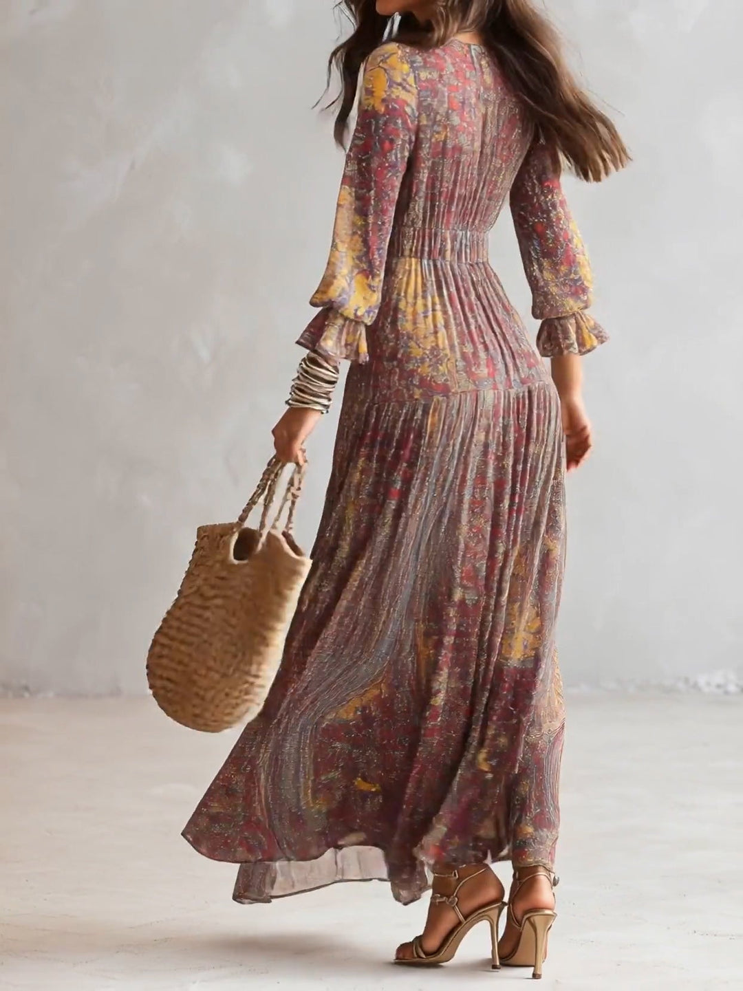 Cosima™ | Abito Maxi in Chiffon con Scollatura a V Paisley