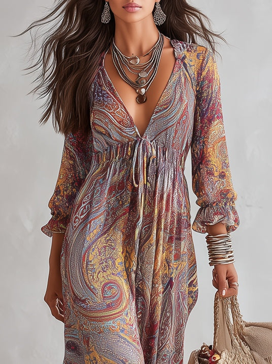 Cosima™ | Abito Maxi in Chiffon con Scollatura a V Paisley
