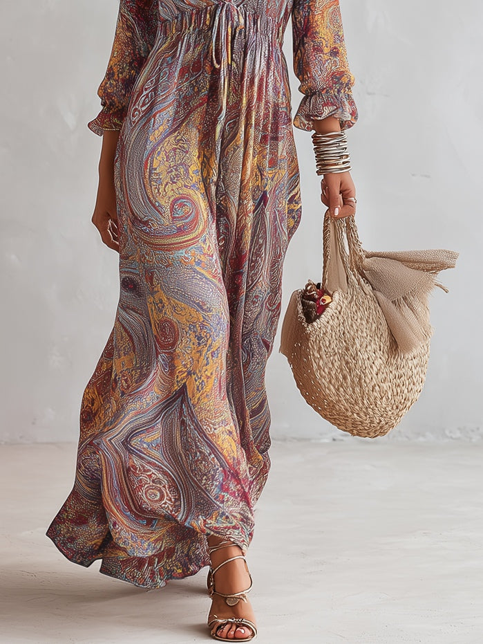 Cosima™ | Abito Maxi in Chiffon con Scollatura a V Paisley
