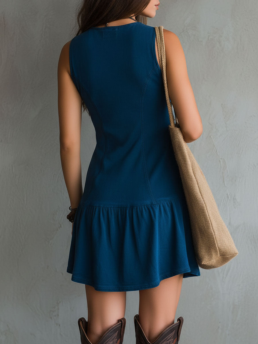 Indira™ | Abito Mini Senza Maniche Blu Indaco