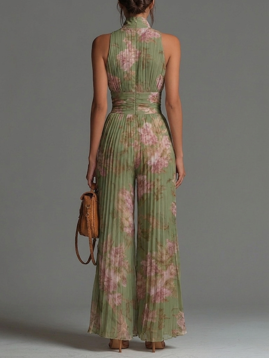 Pippa™ | Tuta in Chiffon a V Fiori con Gamba Larga