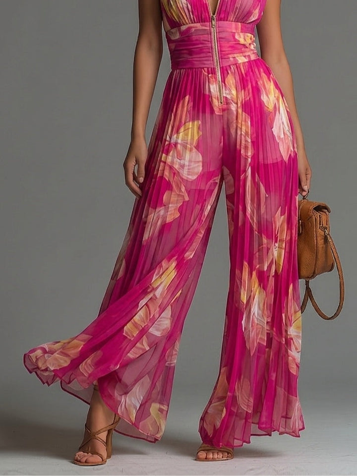 Liliana™ | Tuta in Chiffon a Gamba Larga con Fantasia Floreale