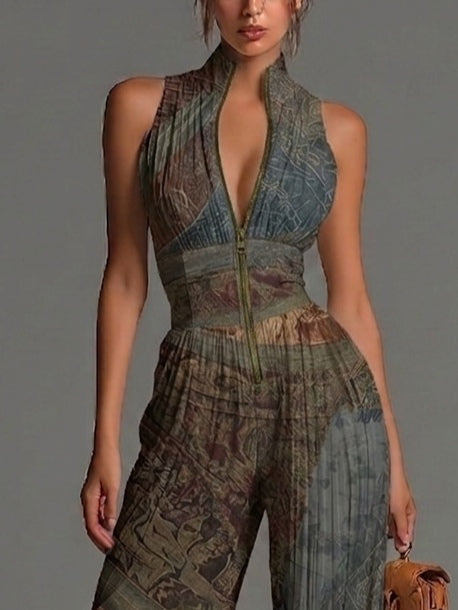 Calliope™ | Tuta in Chiffon con Stampa Etnica e Gamba Larga