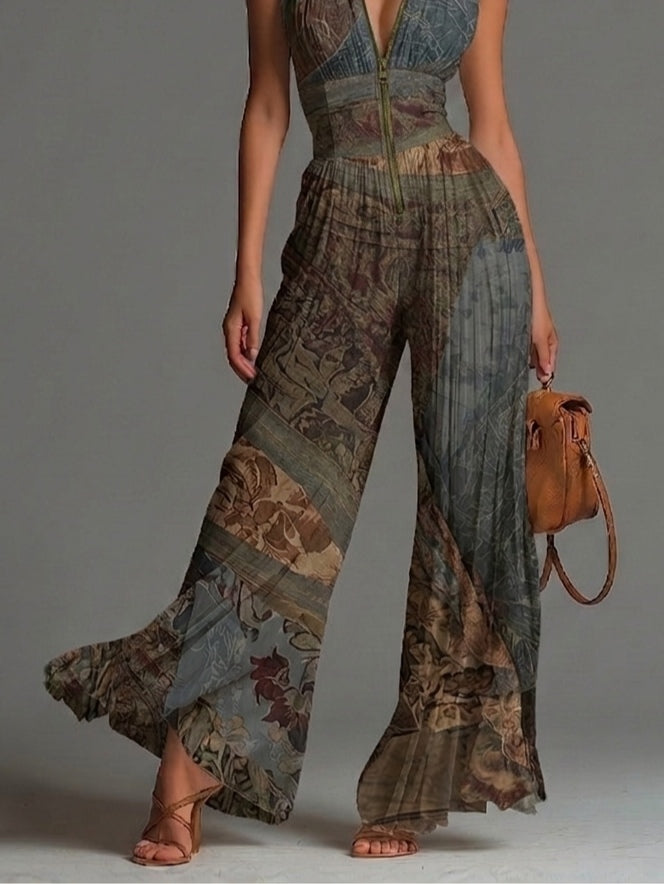 Calliope™ | Tuta in Chiffon con Stampa Etnica e Gamba Larga