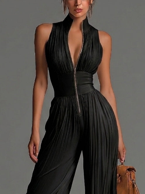 Beatrix™ | Tuta in Chiffon con Scollo a V e Gamba Larga