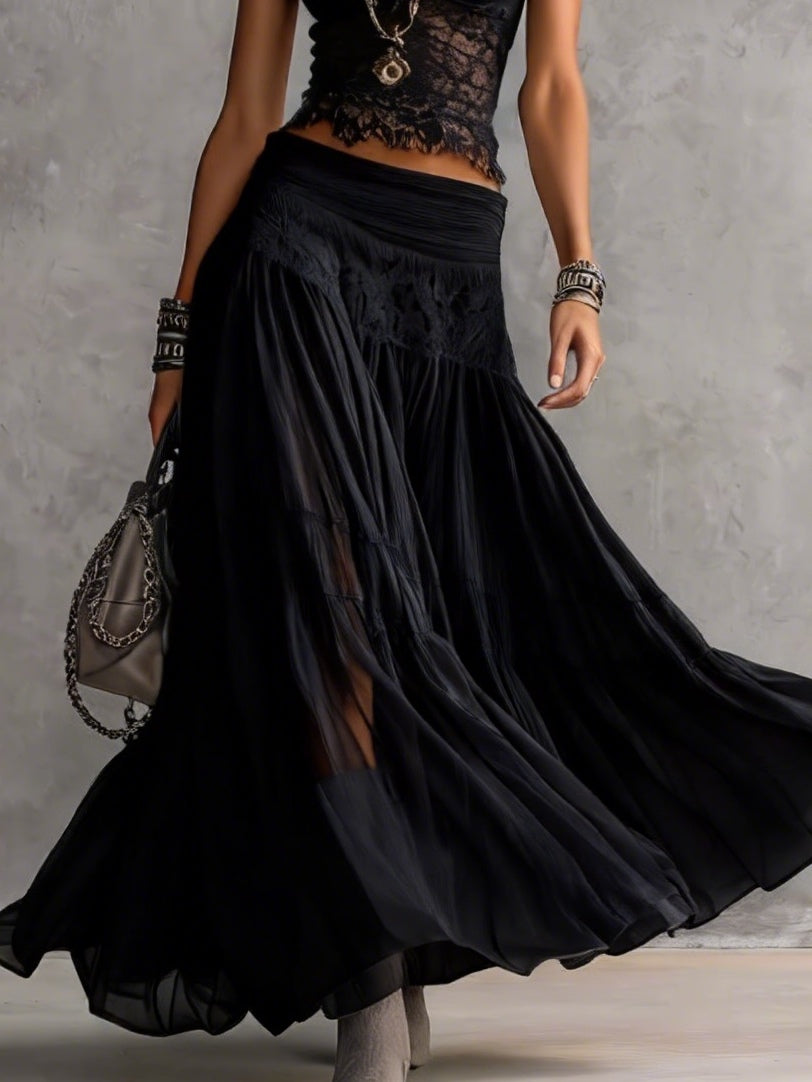 Cordelia™ | Top con Pannelli in Pizzo e Set di Gonna Maxy Plissettata