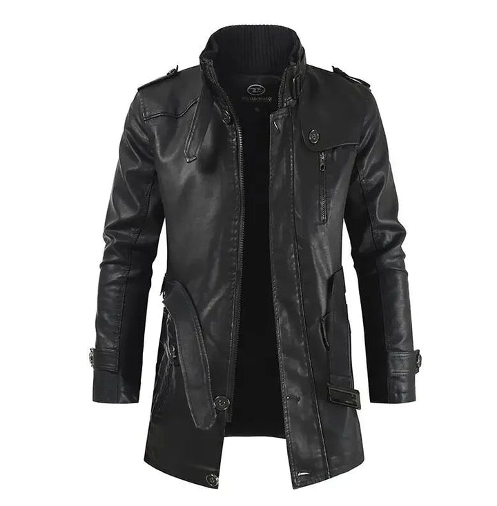 Elegante giacca da biker in pelle lunga