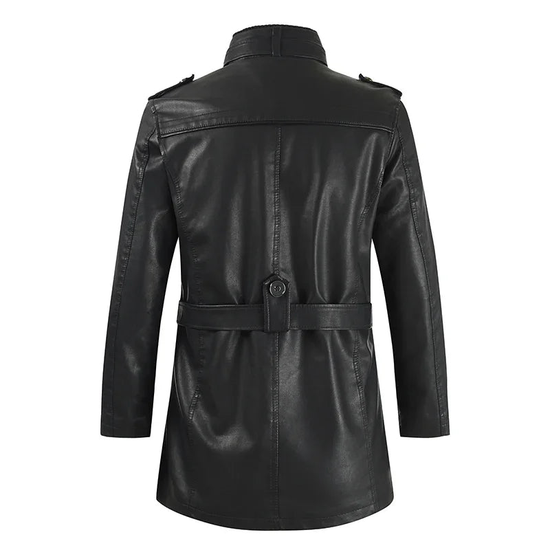 Elegante giacca da biker in pelle lunga