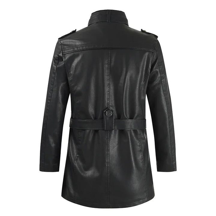 Elegante giacca da biker in pelle lunga
